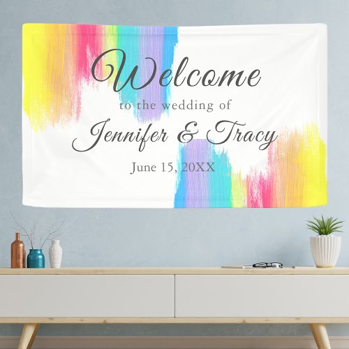 Vibrant Rainbow Watercolor Welcome to Our Wedding Banner