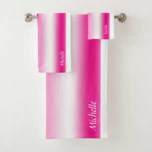 Vibrant Raspberry and White Bath Towel Set