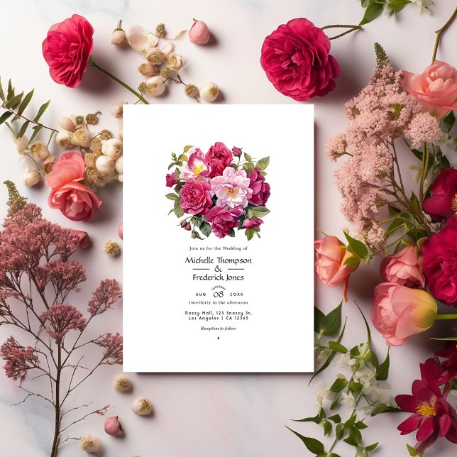 Vibrant Raspberry Floral Wedding Invitation (Creator Uploaded)