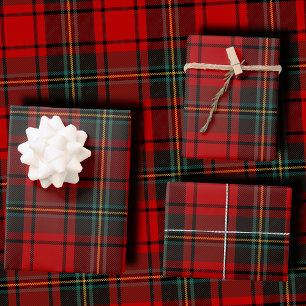 Vibrant Red and Black Scottish Tartan Plaid Wrapping Paper Sheets