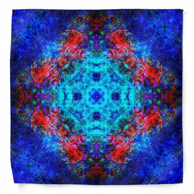 Vibrant red and blue mandala bandana (Front)