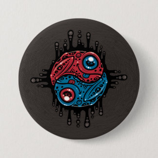Vibrant Red and Blue Poison Dart Frog Yin Yang Button