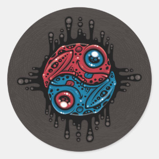 Vibrant Red and Blue Poison Dart Frog Yin Yang Classic Round Sticker