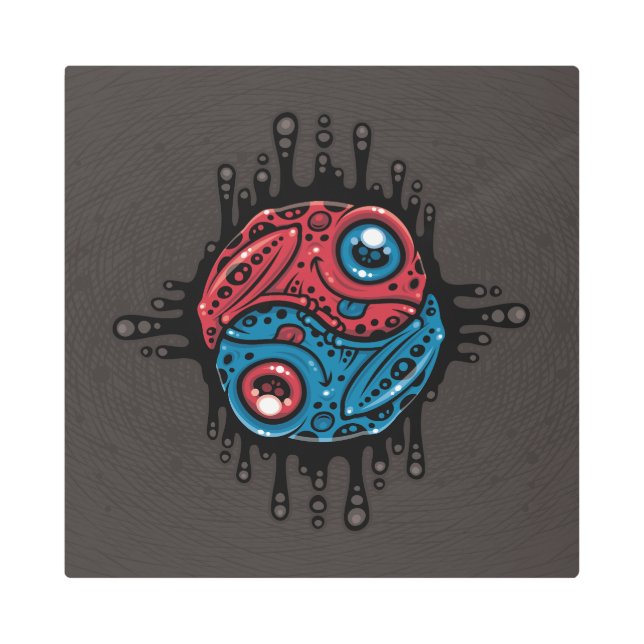 Vibrant Red and Blue Poison Dart Frog Yin Yang Metal Print (Front)