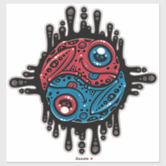 Vibrant Red and Blue Poison Dart Frog Yin Yang Sticker