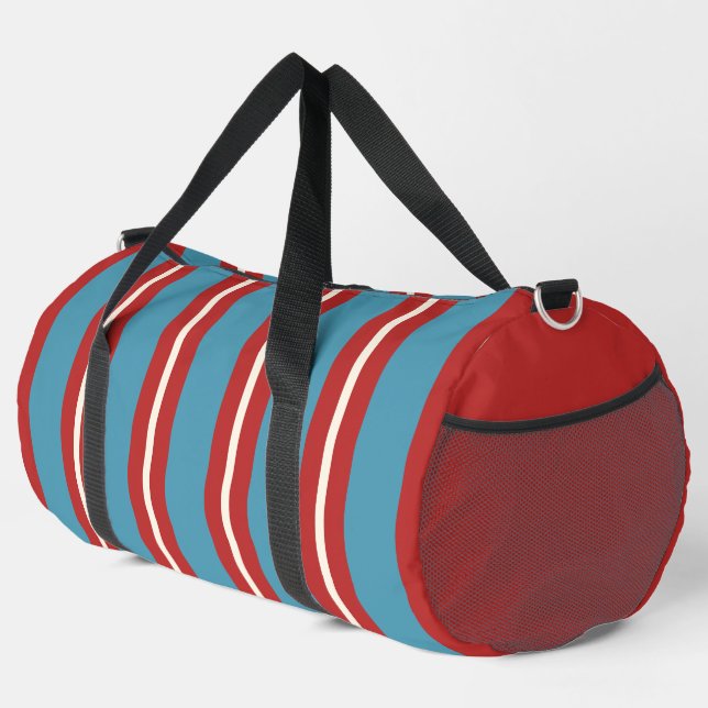 Vibrant Red and Blue Striped Pattern Modern Design Duffle Bag (Right Corner)