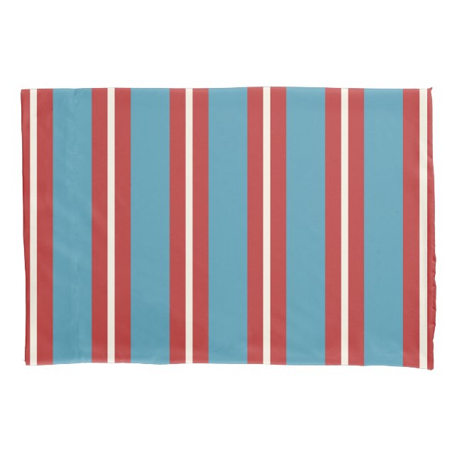 Vibrant Red and Blue Striped Pattern Modern Design Pillow Case (Front-Left)