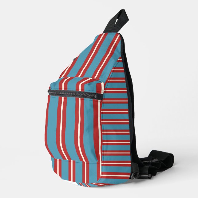 Vibrant Red and Blue Striped Pattern Modern Design Sling Bag (Right Corner)