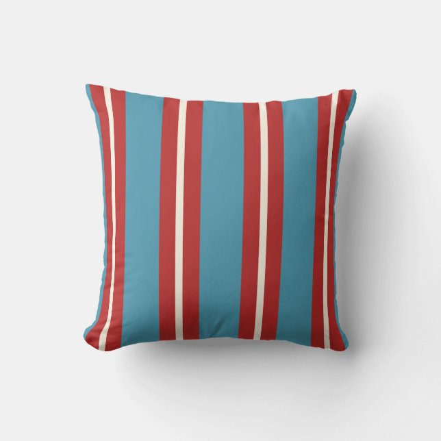 Vibrant Red and Blue Striped Pattern Modern Design Throw Pillow (Front)