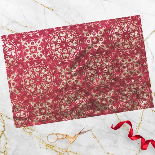 Vibrant Red and Gold Classic Damask Pattern