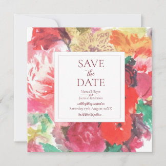 Vibrant Red and Pink Floral Save The Date Card