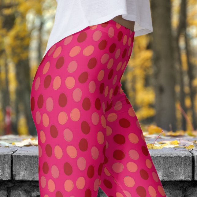 Vibrant Red and Ruby Red Polka Dot Pattern Leggings (Reds on Ruby Red Leggings)
