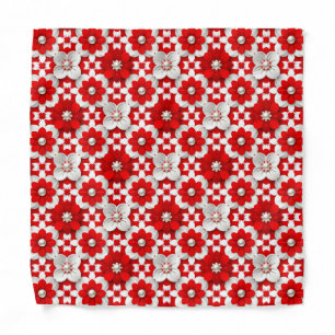 Vibrant Red And White Floral Pattern With Pearl Bandana