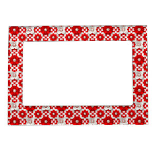 Vibrant Red And White Floral Pattern With Pearl Magnetic Frame