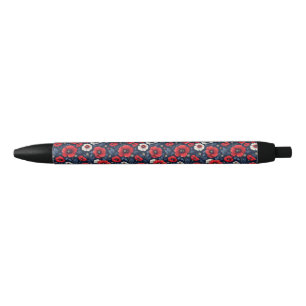Vibrant Red and White Poppy Flowers Pen