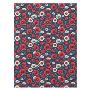 Vibrant Red and White Poppy Flowers Tablecloth
