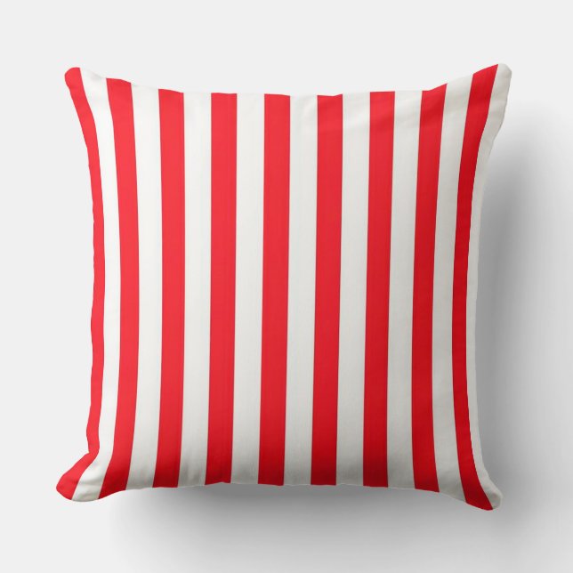 Vibrant Red and White Striped Pattern Throw Pillow (Front)