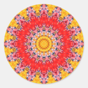 Vibrant Red and Yellow Detailed Mandala Classic Round Sticker