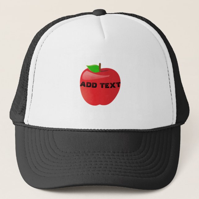 Vibrant Red Apple Image Printed in Center ADD TEXT Trucker Hat (Front)