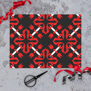 Vibrant Red Black and White Japanese Pattern Tissue Paper