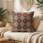 Vibrant Red Black Ethnic Boho Arabesque Mosaic Fabric