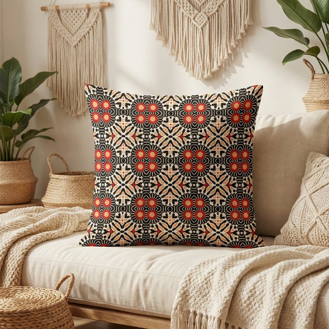 Vibrant Red Black Ethnic Boho Arabesque Mosaic Fabric (Creator Uploaded)