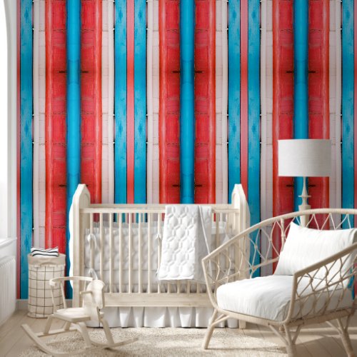 Vibrant red, blue and pink stripes XL-size pattern Wallpaper