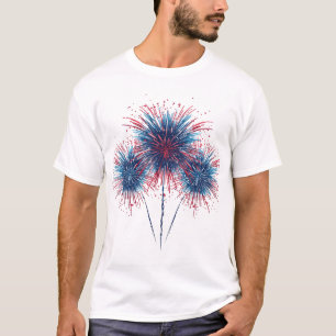 Vibrant Red & Blue Fireworks Explosion Graphic Art T-Shirt