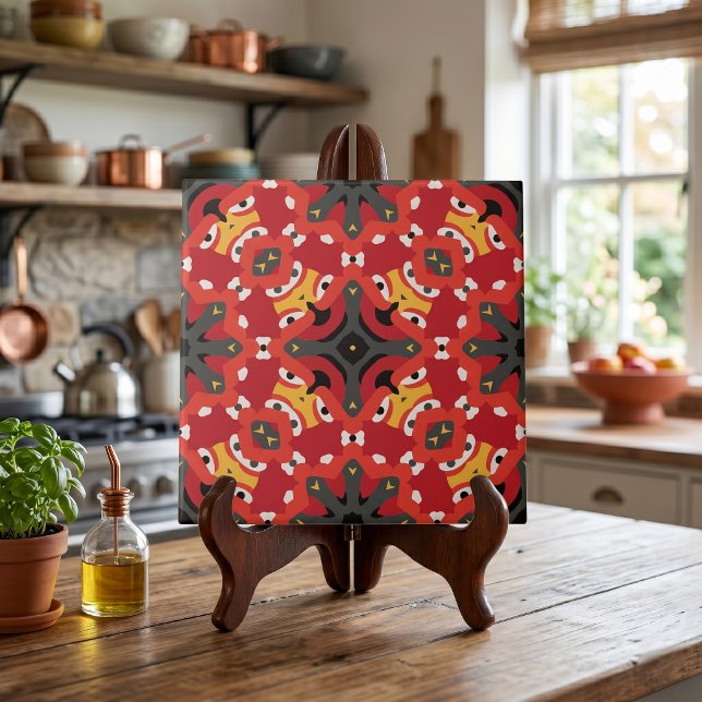 Vibrant Red Boho Moroccan Arabesque Mosaic Pattern Ceramic Tile (Creator Uploaded)