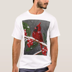 Vibrant Red cardinal hand-painted Tee