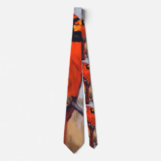 Vibrant Red Cardinal in Reds, Blacks, Oranges Neck Tie