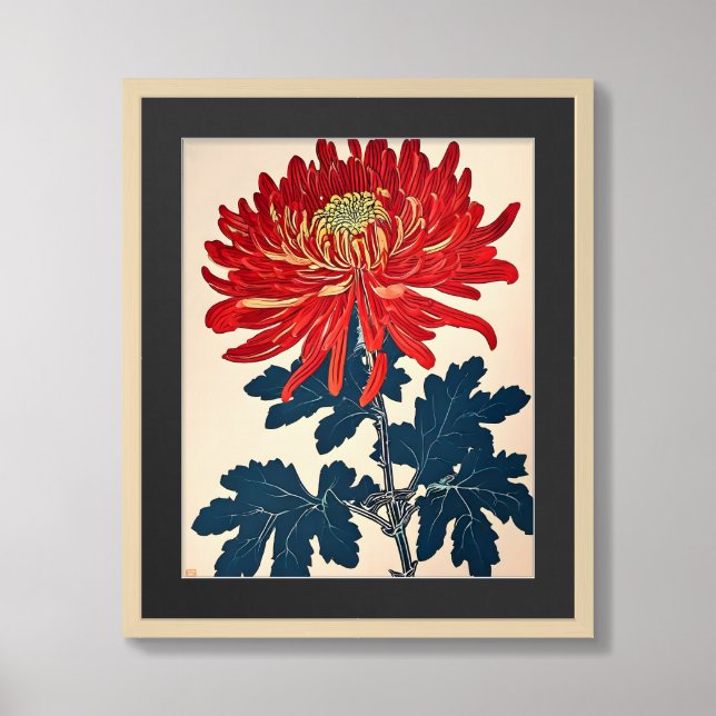Vibrant Red Chrysanthemum Blossom Framed Art (Framed Front)