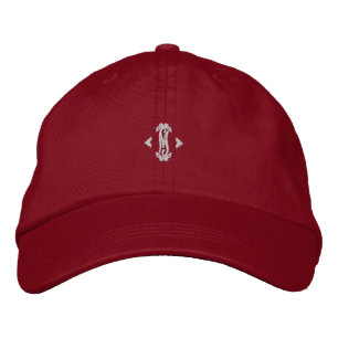 Vibrant Red Color Signature M Initial Alphabet-Hat Embroidered Baseball Cap