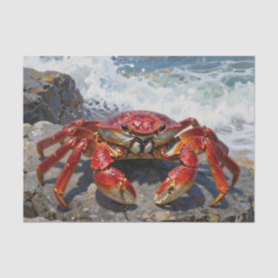 Vibrant Red Crab Ocean Waves Tissue Paper