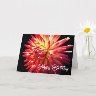 Vibrant Red Dahlia Flower Birthday  Card