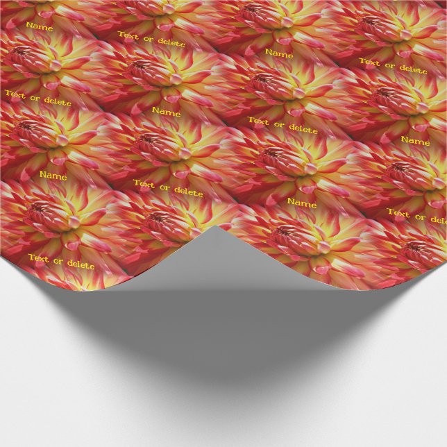 Vibrant Red Dahlia Flower Nature Personalized Wrapping Paper (Corner)