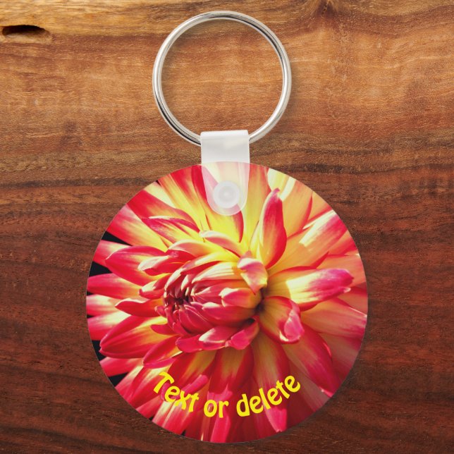 Vibrant Red Dahlia Flower Personalized Keychain (Front)