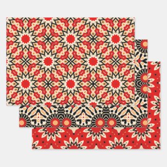 Vibrant Red Ethnic Arabesque Mosaic Geometric