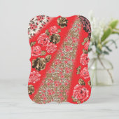 Vibrant red fabric featuring intricate floral and  (Standing Front)