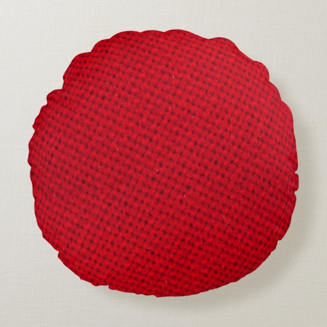 Vibrant Red Fabric Texture Round Pillow (Front)