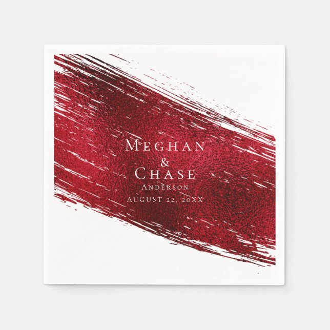 Vibrant Red Faux Foil Paint Stroke Napkins (Front)