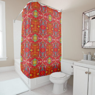 Vibrant red fishing nets M-size pattern Shower Curtain