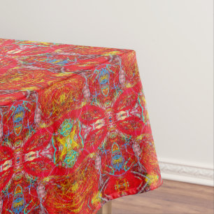Vibrant red fishing nets pattern tablecloth