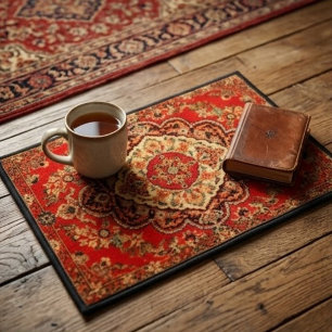Vibrant Red Floral Medallion Persian Ornate  Fiber Doormat
