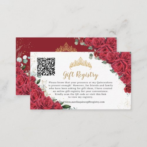 Vibrant Red Floral Quinceaera QR Gift Registry Enclosure Card