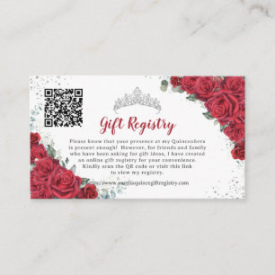 Vibrant Red Floral Quinceañera QR Gift Registry Enclosure Card