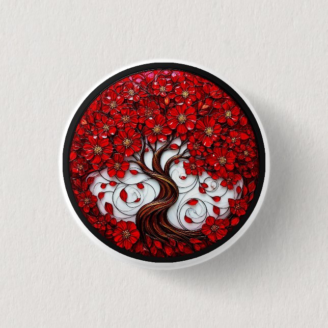 Vibrant Red Flower Tree with Stylish Details Button (Front)