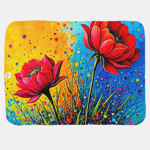 Vibrant Red Flowers Pop Art Print Baby Blanket