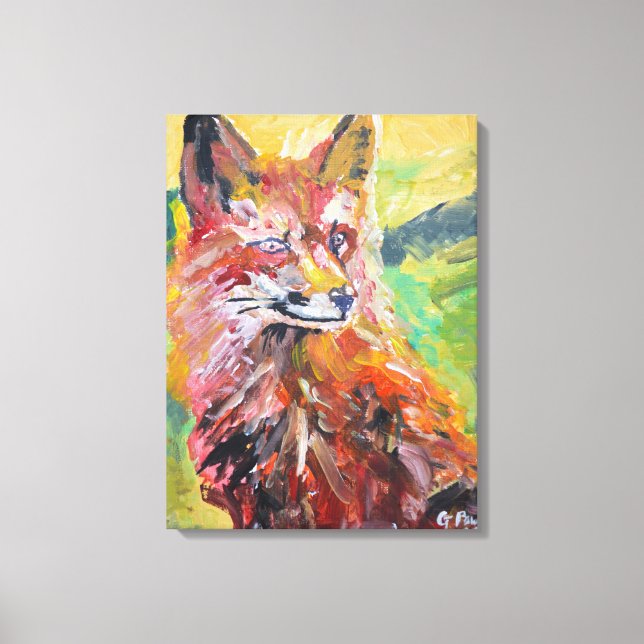 Vibrant Red Fox Expressionist Canvas Print (Front)