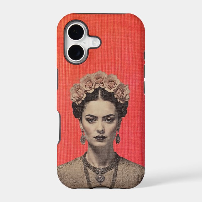 Vibrant Red Frida Portrait iPhone Case (Back)